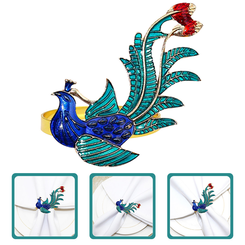 Unique Table Accessories - 4Pcs Alloy Phoenix Napkin Rings Blue
